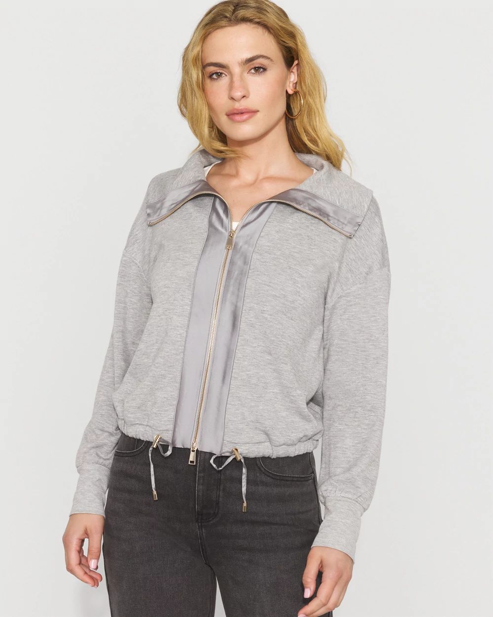 Satin-Trim Knit Jacket | White House Black Market